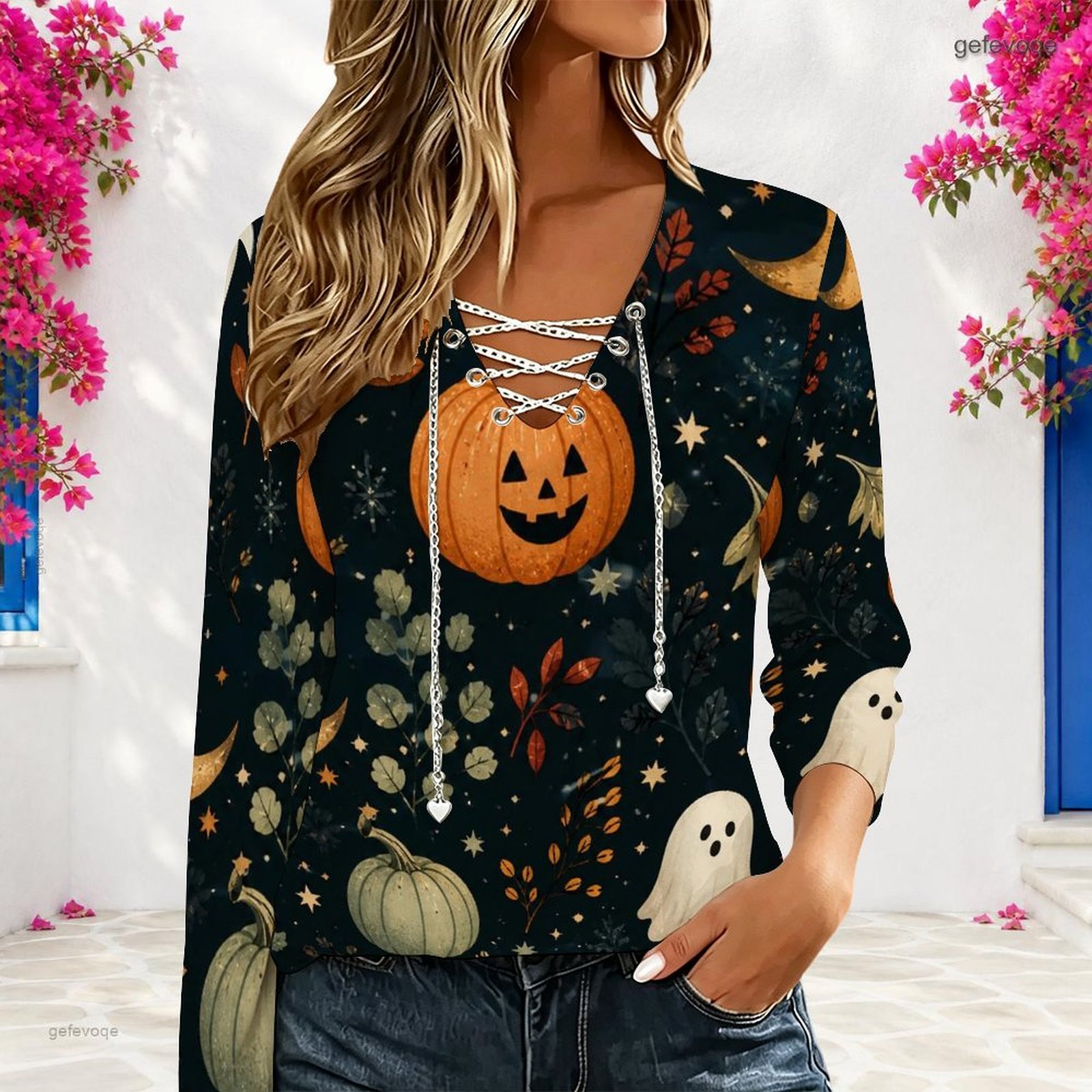 Blouses - Women V Neck Long Sleeve Top