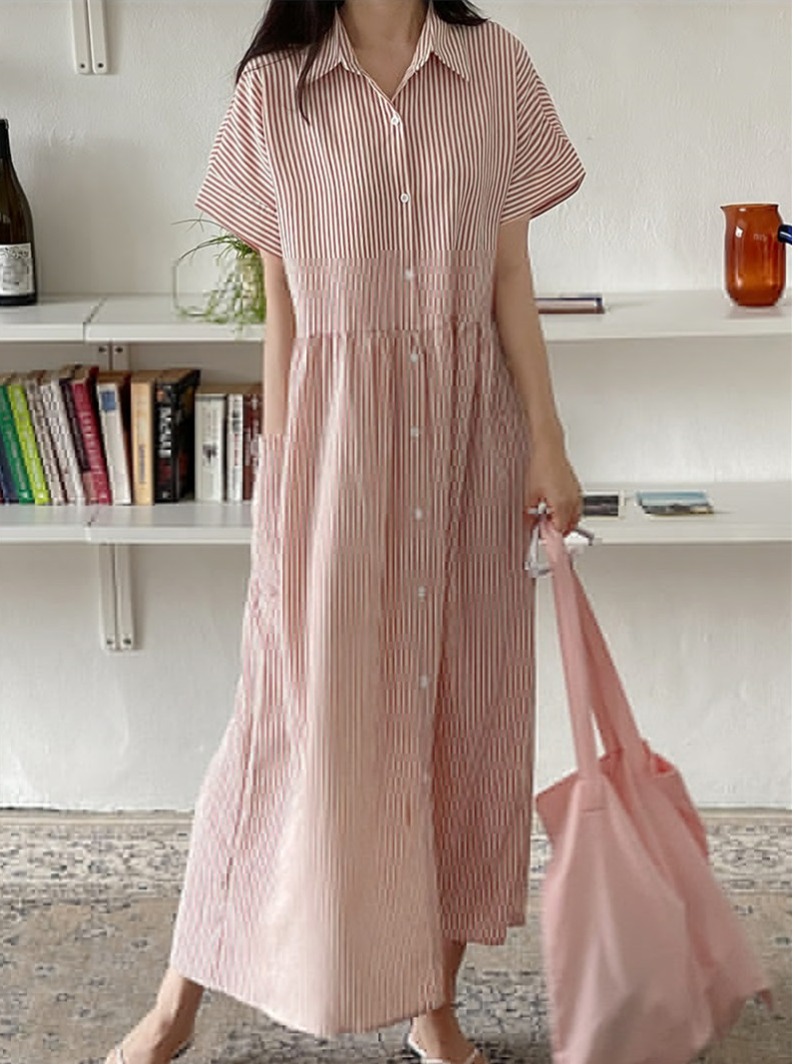 Retro Korean Style Loose Fit S - Casual Loose Linen Shirt Dress review and price