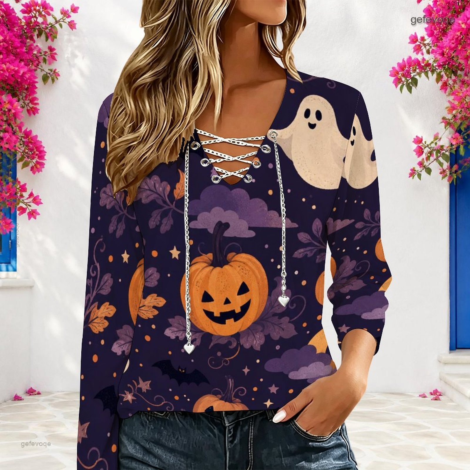 Women V Neck Long Sleeve Top M - Blouses review and price