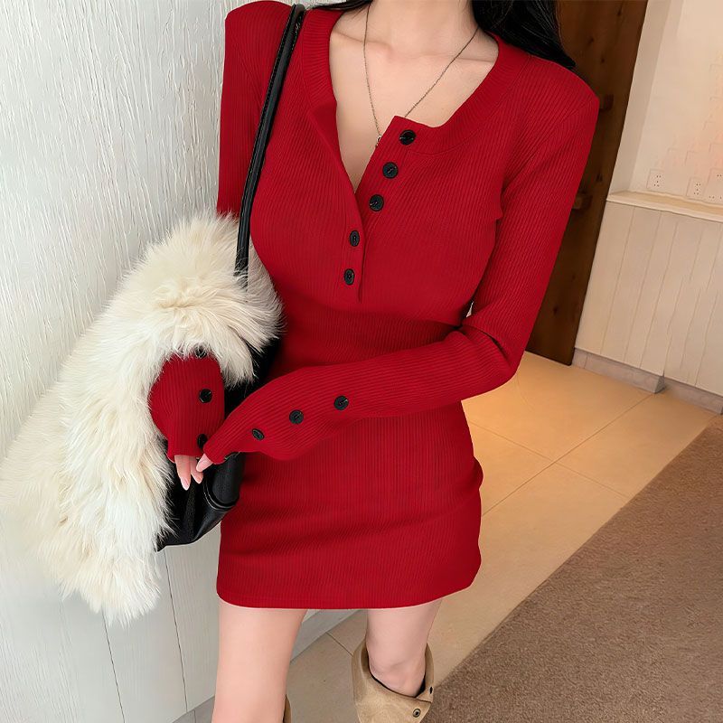 Y2k Women's Bodycon Knit Dress - Bodycon Long Sleeve Ribbed Dress review and price
