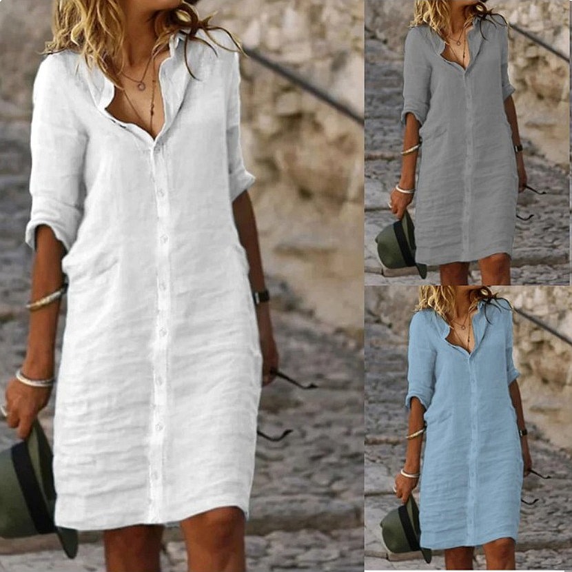 Loose Fit Button Down Midi Shi - Casual Loose Linen Shirt Dress review and price