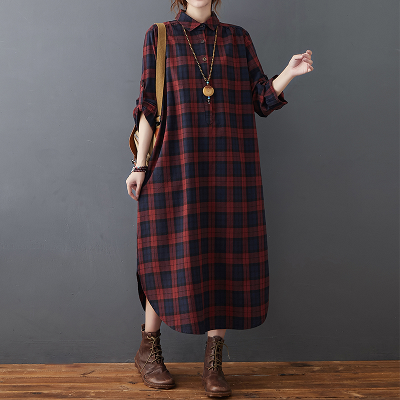 Cotton Linen Dress Women's Aut - Casual Loose Linen Shirt Dress review and price