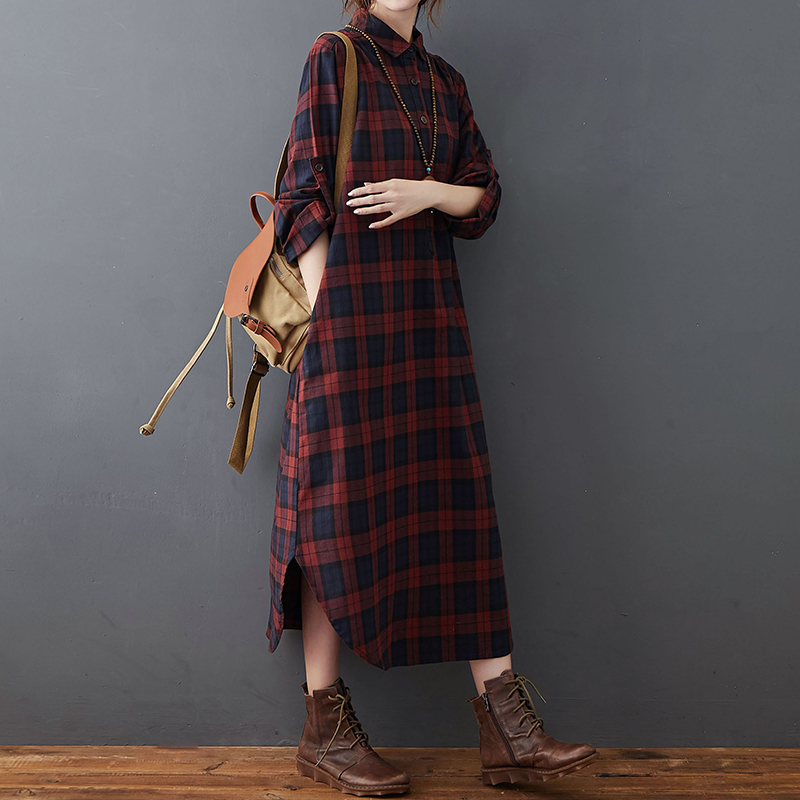 Cotton Linen Dress Women's Aut - Casual Loose Linen Shirt Dress review and price