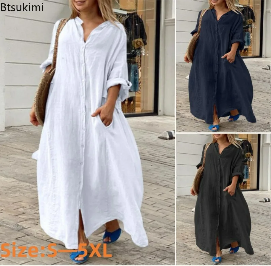 2026 Women's Casual Cotton Lin - Casual Loose Linen Shirt Dress review and price
