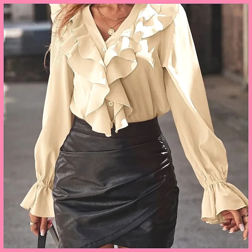 2025 Fashion V-Neck Ruffle Fla - Blouses review and price