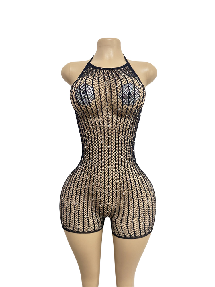 Women Halter Rhinestone Fishne - Sexy Mesh Sheer Bodycon Dress review and price