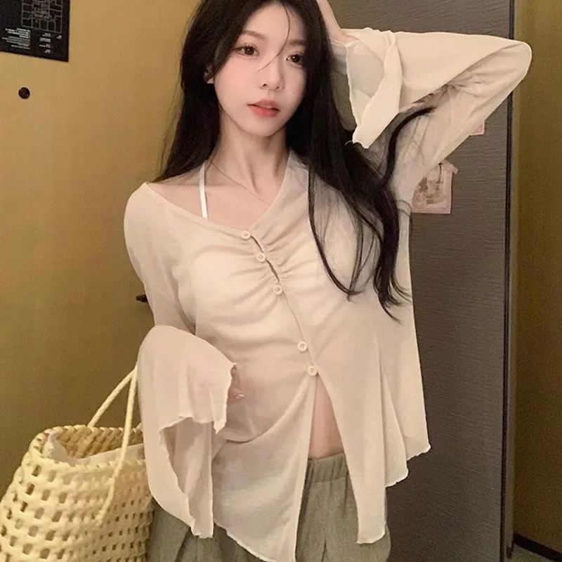Sheer Flare Sleeve Blouse - Y2 - Blouses review and price