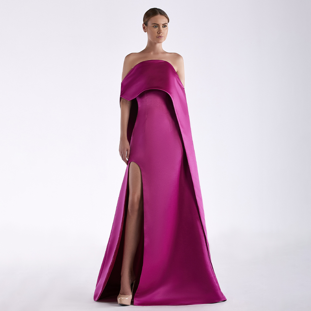 Fuchsia Satin Evening Dress St - Elegant Satin Evening Gown Split review and price