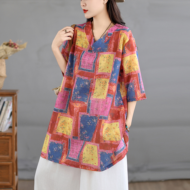 Casual Cotton Linen Print Retr - Casual Loose Linen Shirt Dress review and price