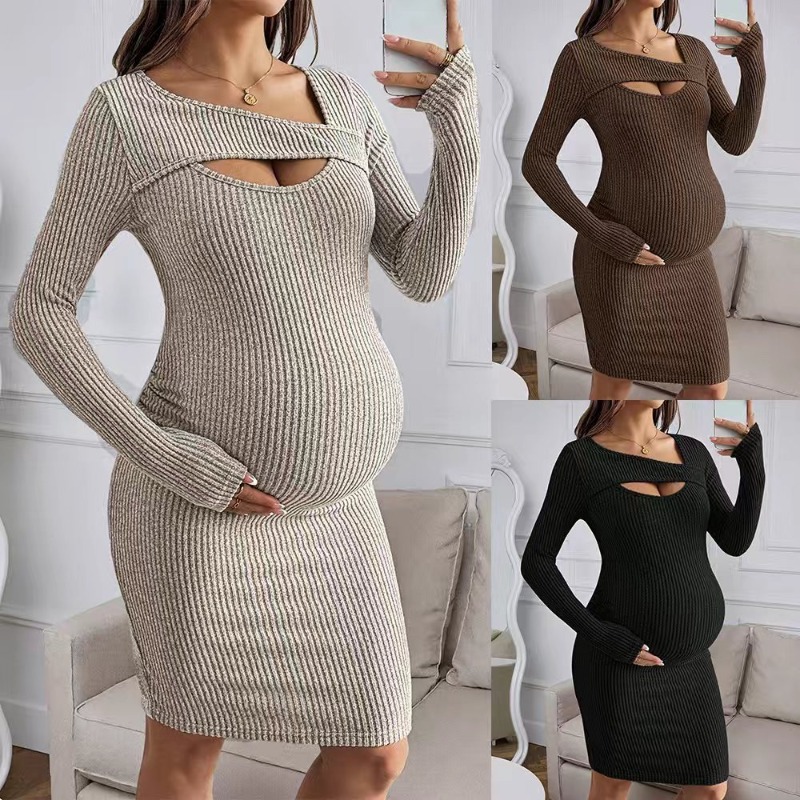 Maternity Clothes Long-sleeved - Bodycon Long Sleeve Ribbed Dress review and price