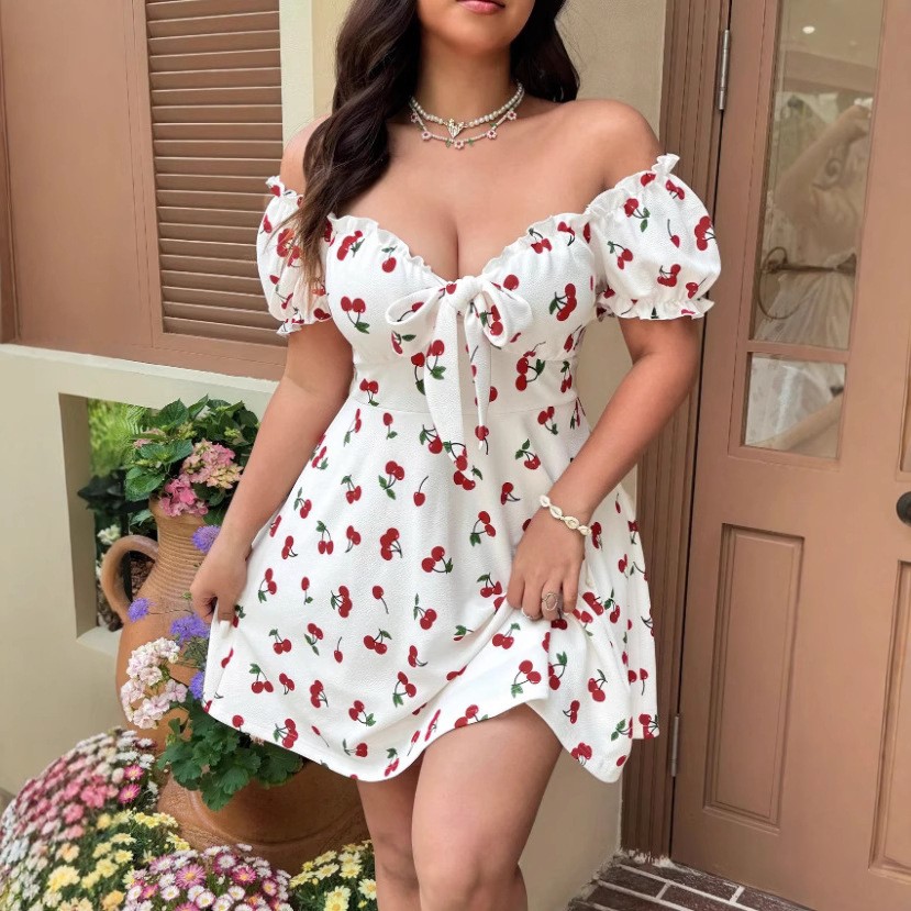 Summer Woman Dress Floral Prin - Off Shoulder Puff Sleeve Sundress review and price