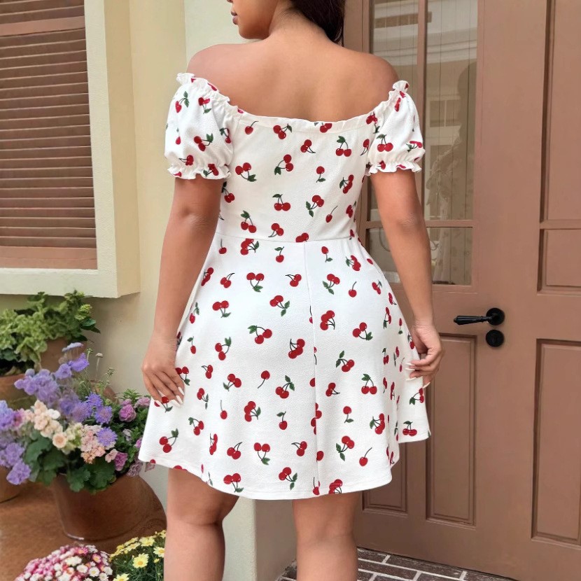 Summer Woman Dress Floral Prin - Off Shoulder Puff Sleeve Sundress review and price
