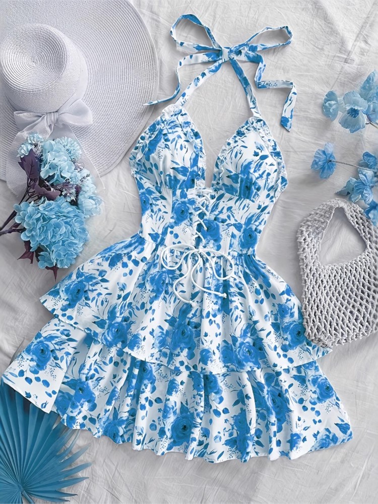 Women Vacation Style Retro Sho - French Vintage Floral Midi Dress review and price