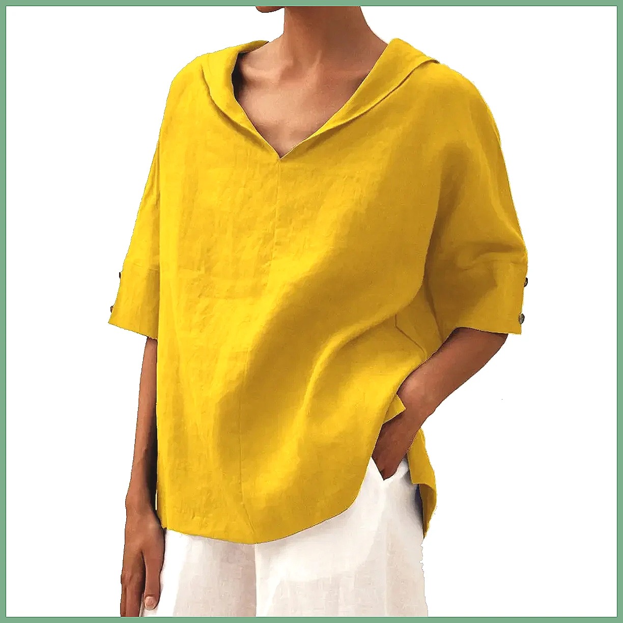 Women's Loose V-Neck Cotton Li - Blouses review and price