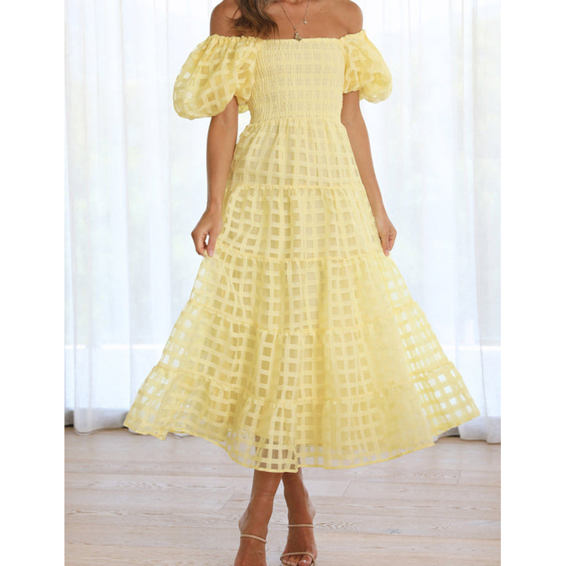 Elegant Off Shoulder Women's S - Off Shoulder Puff Sleeve Sundress review and price