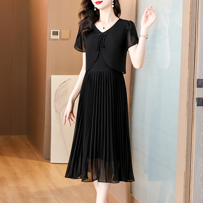 2025 Summer Solid Chiffon Casu - French Vintage Floral Midi Dress review and price